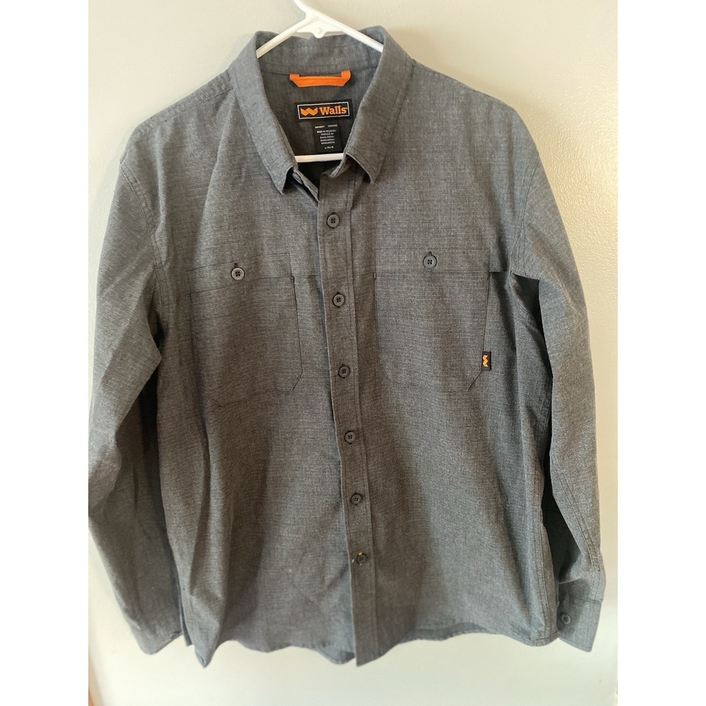 Walls Greenville flex micro ripstop long sleeve men's shirt meteorite gray Large